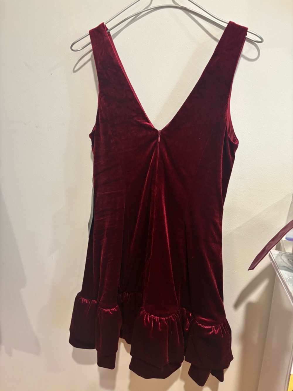 Lulu's Burgundy Velvet V-Neck Ruffle Mini Dress - Picture 4 of 6